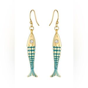 🐠 Boho Gold & Teal Fish Dangle Earrings | Ocean-Inspired Statement Jewelry 🌊✨